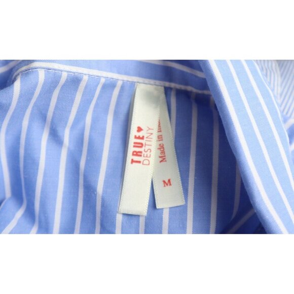 WOMEN'S BLUE STRIPED SLEEVELESS BELTED SHIRT DRESS - TRUE DESTINY - SIZE M - Picture 9 of 9